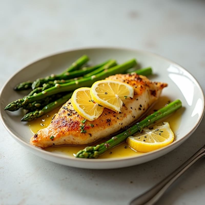 Lemon Garlic Pan-Seared Chicken with Roasted Asparagus