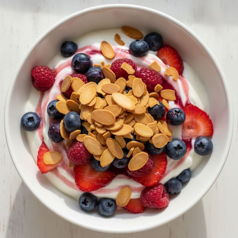 Greek Yogurt Protein Parfait with Mixed Berries and Almonds