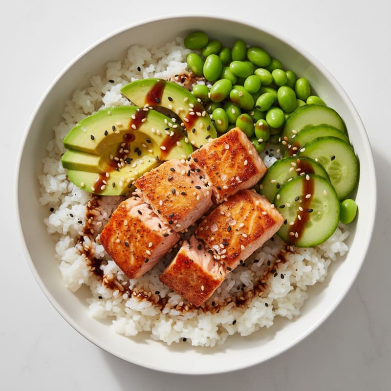 Seared Salmon Sushi Rice Bowl