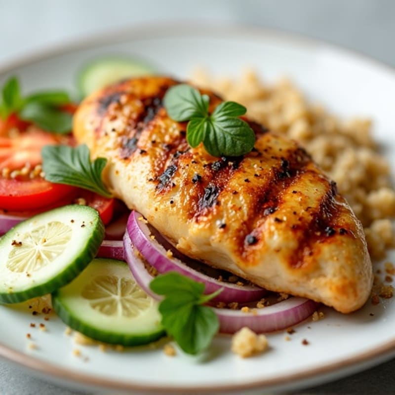 Grilled Lemon-Garlic Chicken Breast with Cucumber-Tomato Salad