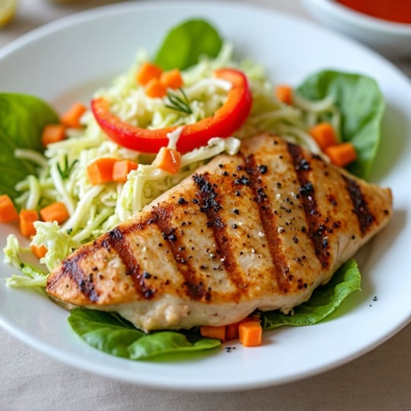 Grilled Chicken Breast with Crunchy Cabbage Slaw
