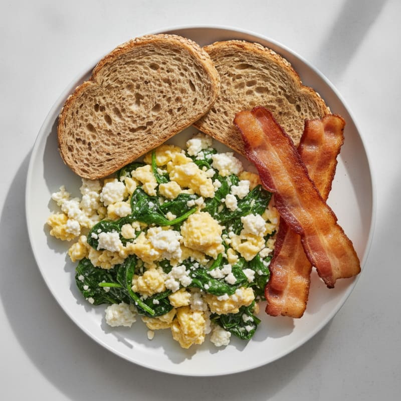 Cottage Cheese Scramble with Spinach and Turkey Bacon