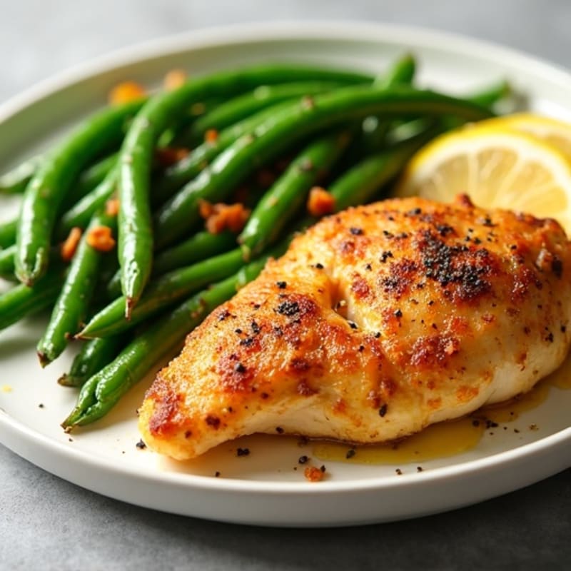 Crispy Lemon Garlic Chicken with Roasted Green Beans