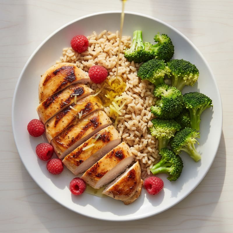 Grilled Chicken Breast with Brown Rice and Steamed Broccoli