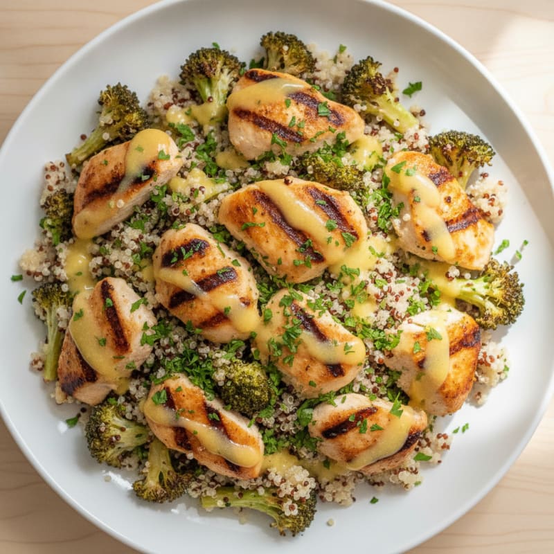 Grilled Chicken and Quinoa Salad with Roasted Broccoli