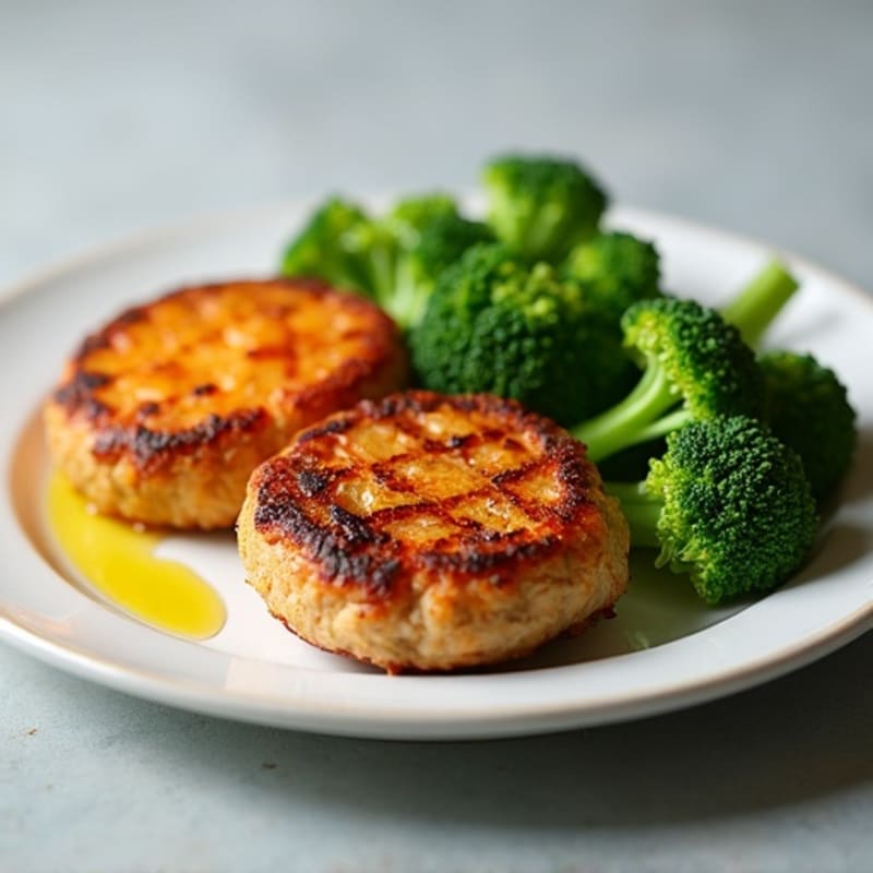 Seared Turkey Patties with Roasted Sweet Potato and Steamed Broccoli