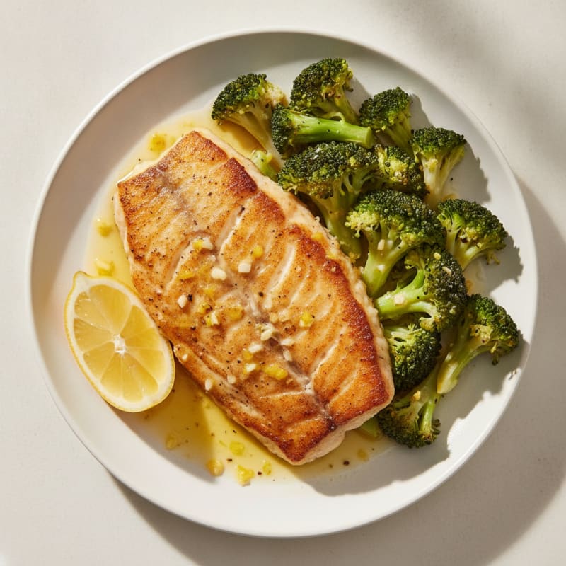 Seared Tilapia with Steamed Broccoli and Lemon