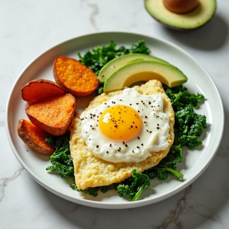 Egg White and Cottage Cheese Scramble with Spinach and Roasted Sweet Potato