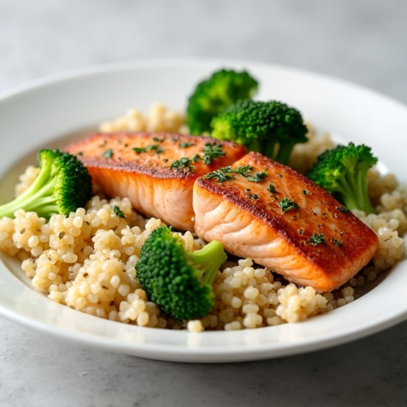 Baked Salmon with Steamed Broccoli and Quinoa