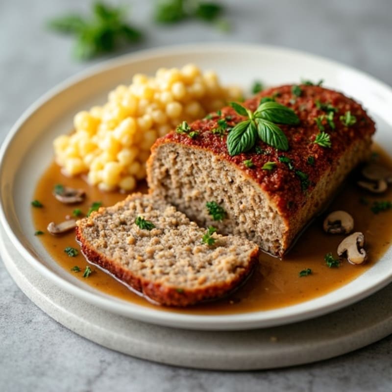 Herb-Crusted Turkey Meatloaf with Mushroom Gravy