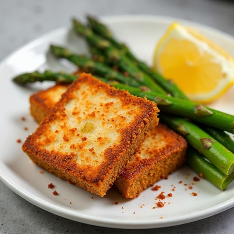 Crispy Air-Fried Tofu with Roasted Asparagus
