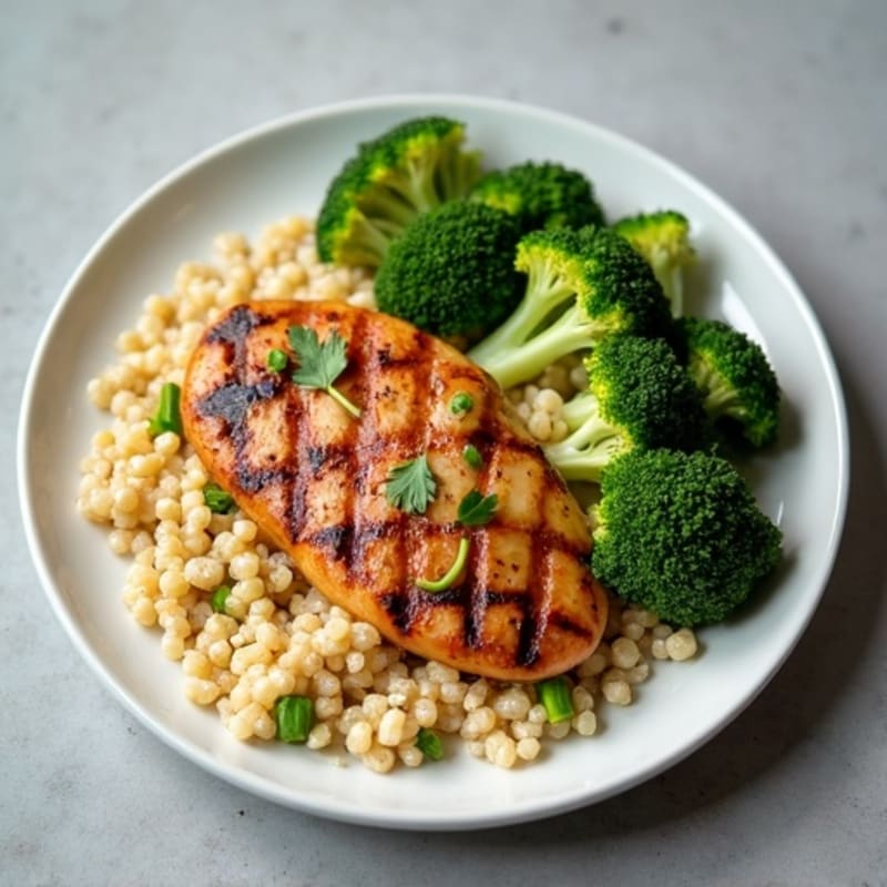 Grilled Chicken Breast with Quinoa and Roasted Broccoli