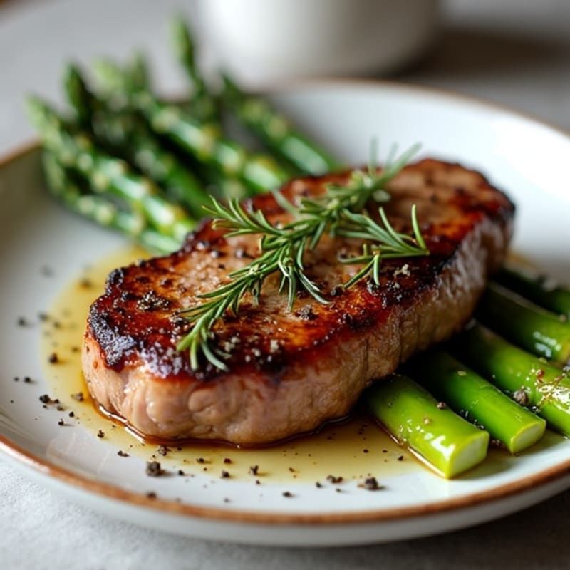 Pan-Seared Garlic-Herb Venison with Roasted Asparagus