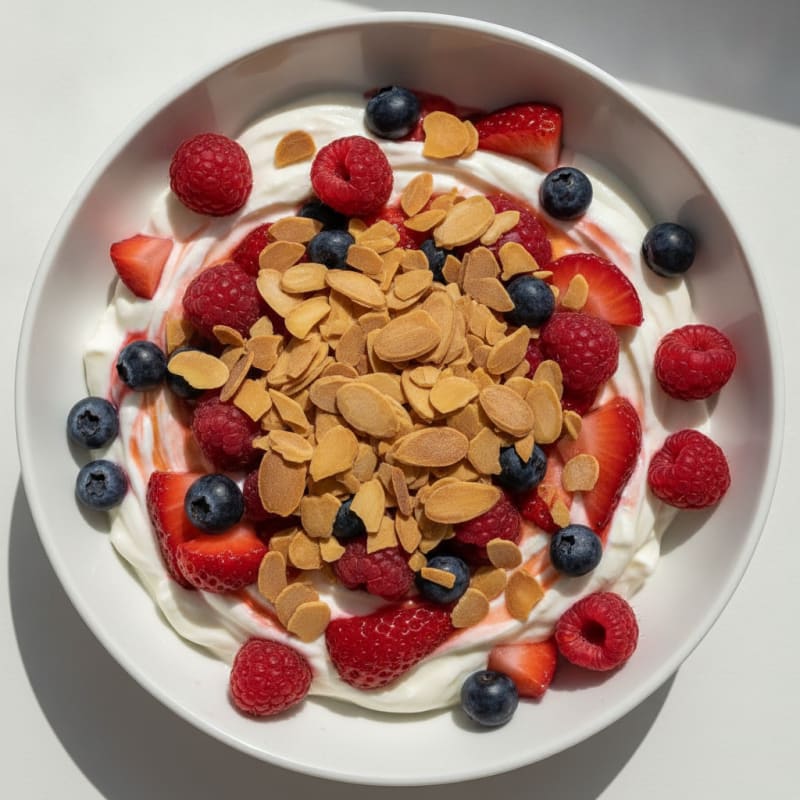 Greek Yogurt Protein Parfait with Mixed Berries and Almonds