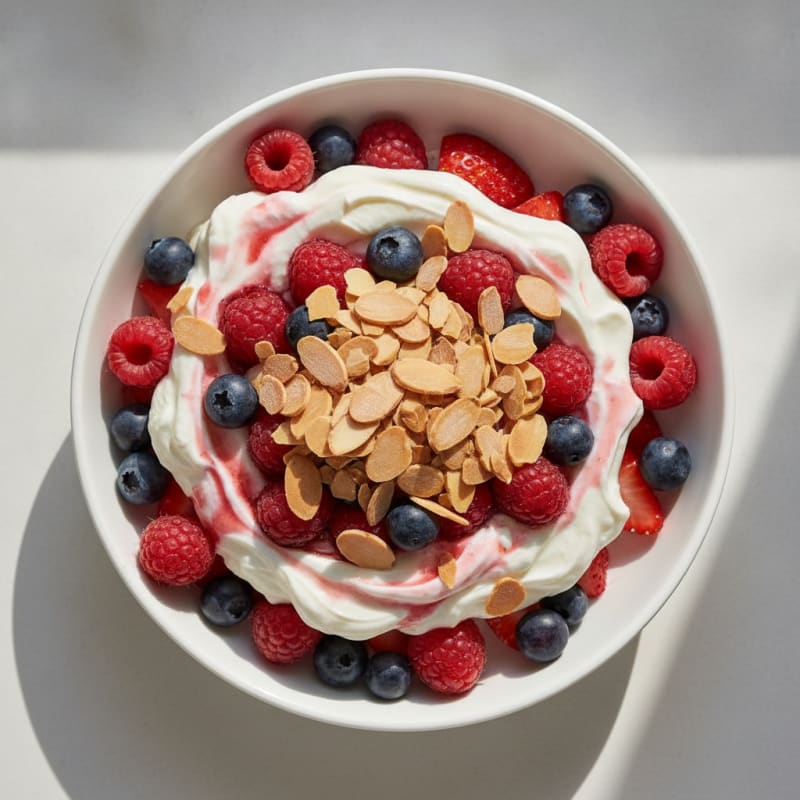 Greek Yogurt Protein Parfait with Mixed Berries and Almonds