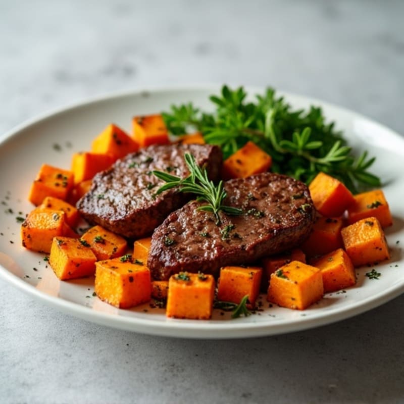 Herb-Seasoned Skillet Beef with Roasted Sweet Potato