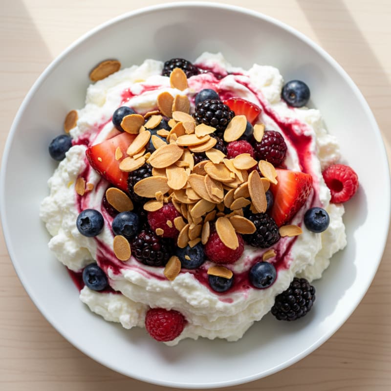 Greek Yogurt Protein Parfait with Mixed Berries and Almonds