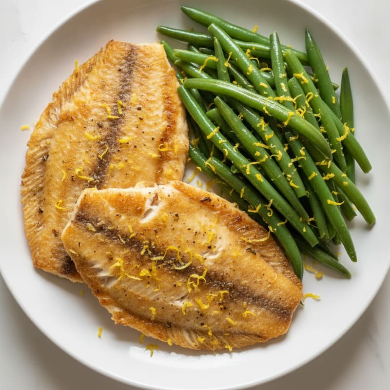 Seared Tilapia with Steamed Green Beans and Lemon Zest