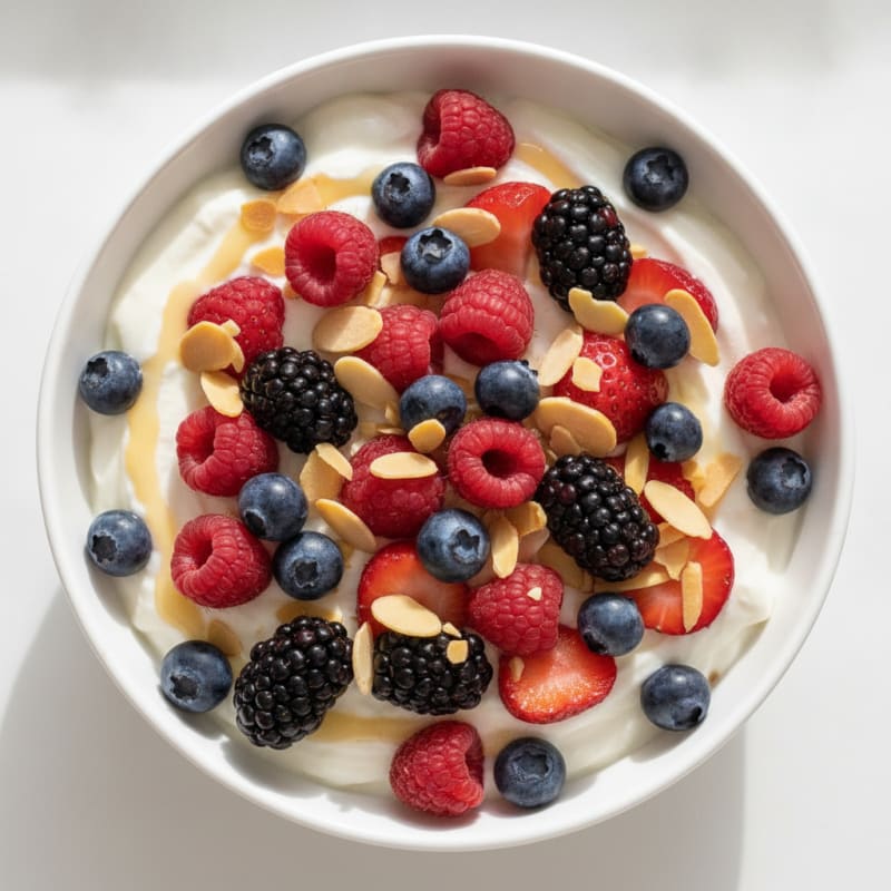 Creamy Greek Yogurt Protein Bowl with Mixed Berries and Almonds