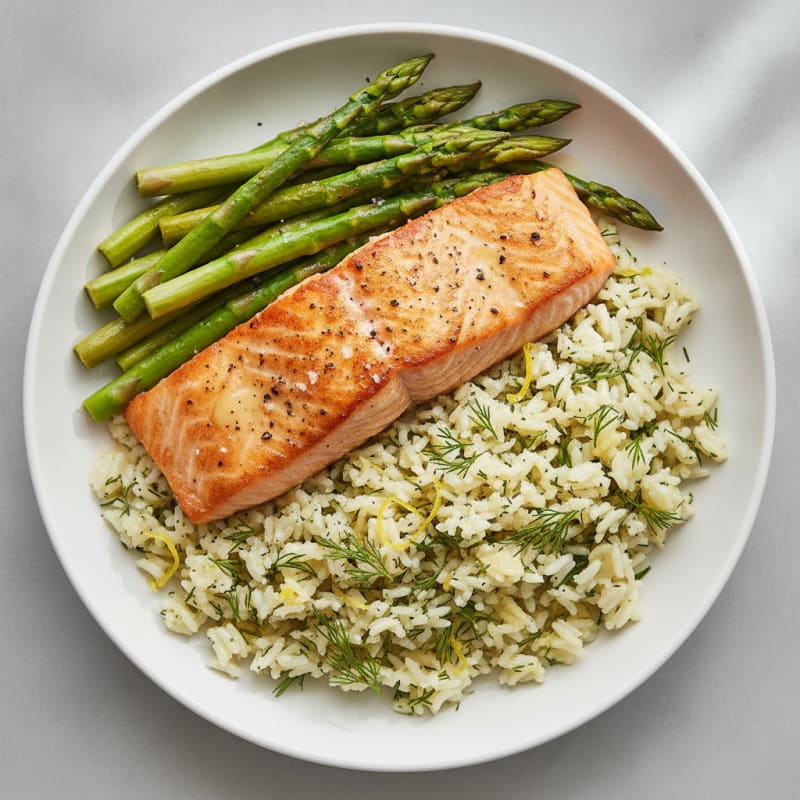 Pan-Seared Salmon with Lemon-Dill Rice