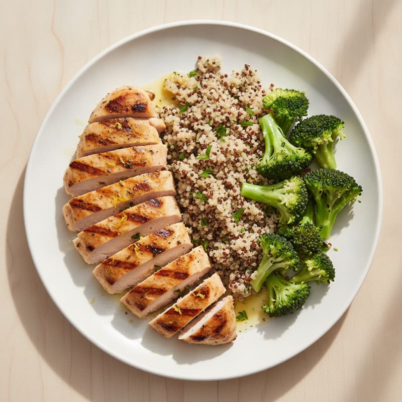 Grilled Chicken Breast with Quinoa and Steamed Broccoli