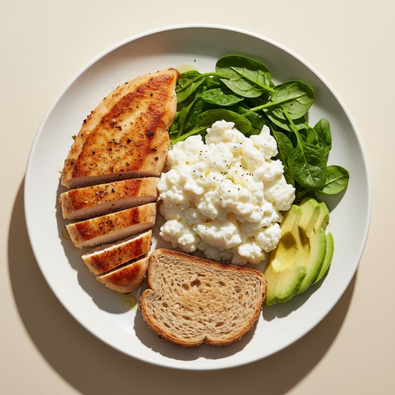 Crispy Chicken and Egg White Scramble with Spinach