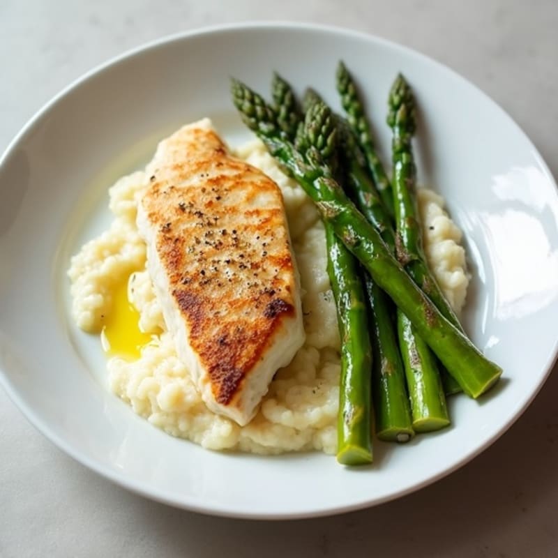 Seared Tilapia with Roasted Asparagus and Cauliflower Mash