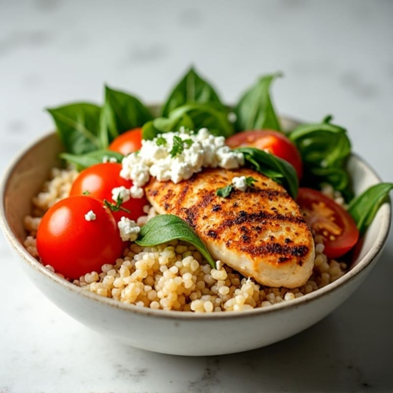 Feta and Tomato Rice Bowl with Fresh Greens