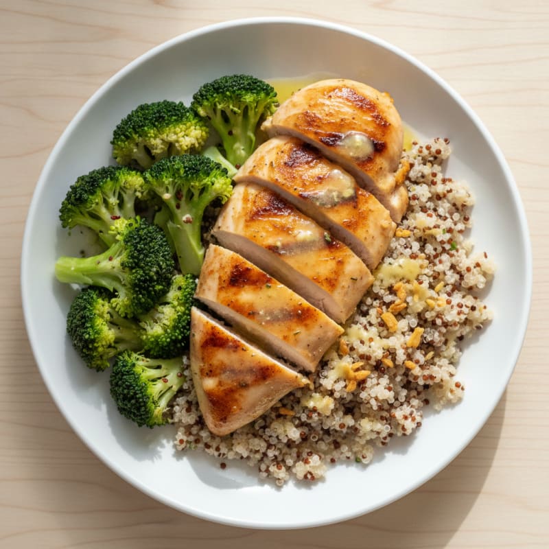 Grilled Chicken Breast with Quinoa and Steamed Broccoli
