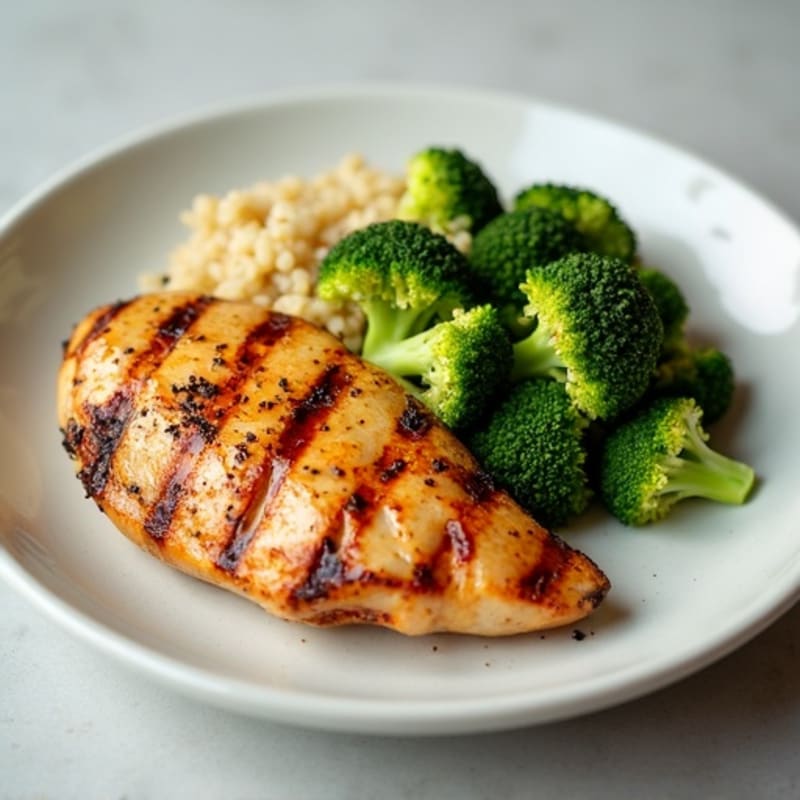 Grilled Chicken Breast with Roasted Broccoli and Quinoa