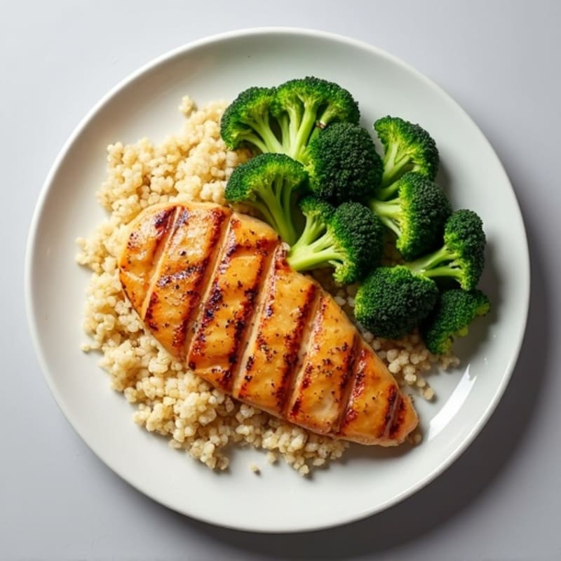 Grilled Chicken Breast with Quinoa and Steamed Broccoli