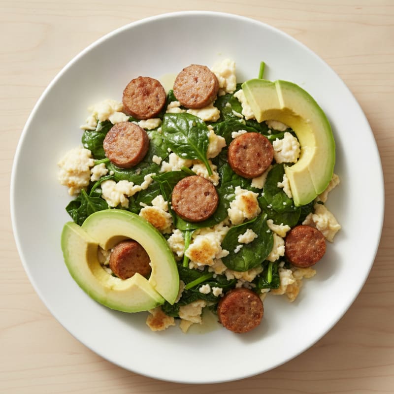 Egg White Spinach Scramble with Turkey Sausage