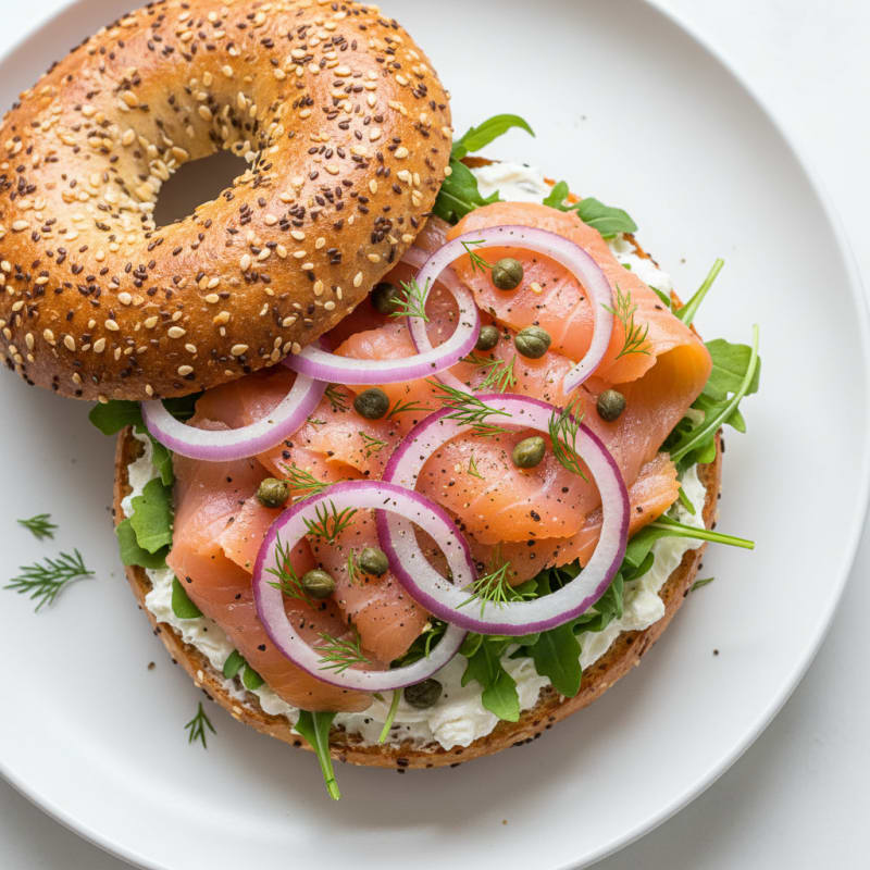 Smoked Salmon Everything Bagel Sandwich
