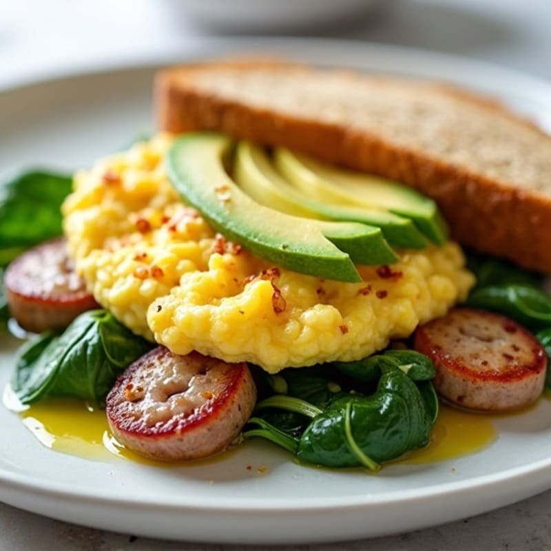 Egg White and Turkey Sausage Scramble with Spinach