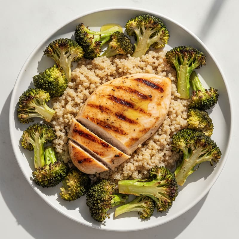 Grilled Chicken Breast with Roasted Broccoli and Quinoa