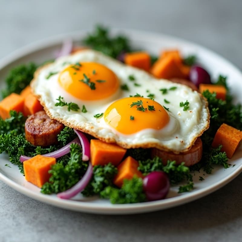 Sweet Potato and Kale Hash with Sunny-Side Up Eggs
