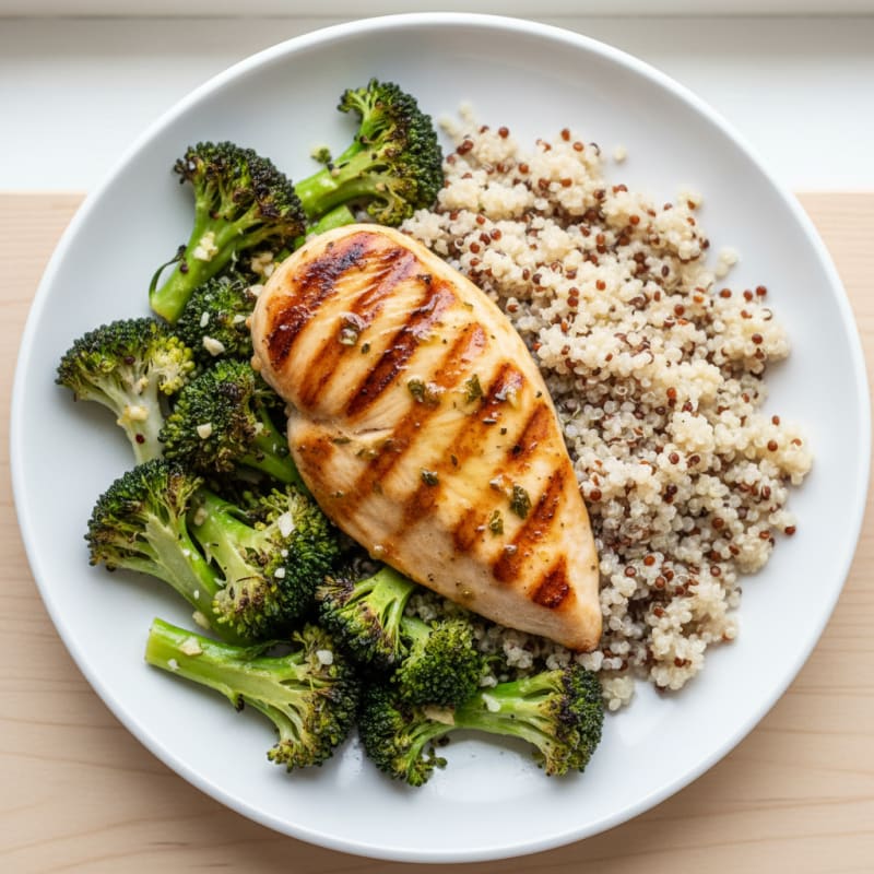 Grilled Chicken Breast with Quinoa and Roasted Broccoli