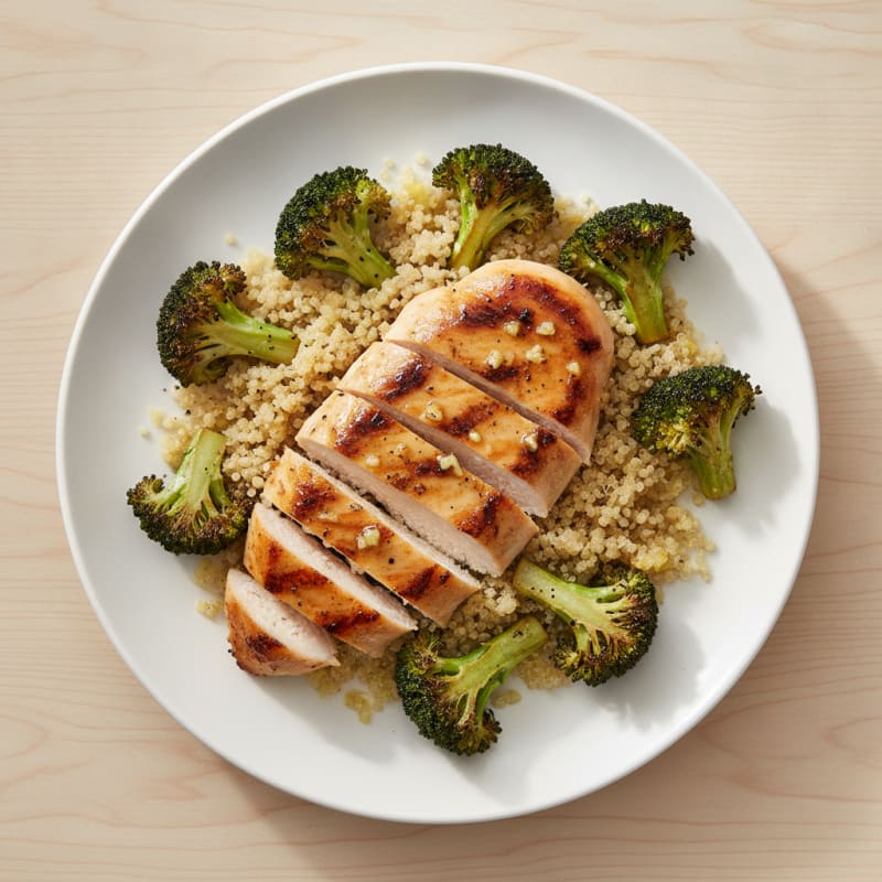 Grilled Chicken Breast with Quinoa and Roasted Broccoli