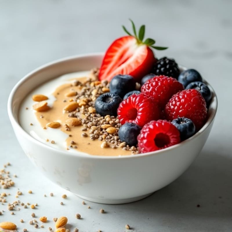 Creamy Greek Yogurt Bowl with Almond Butter and Mixed Berries