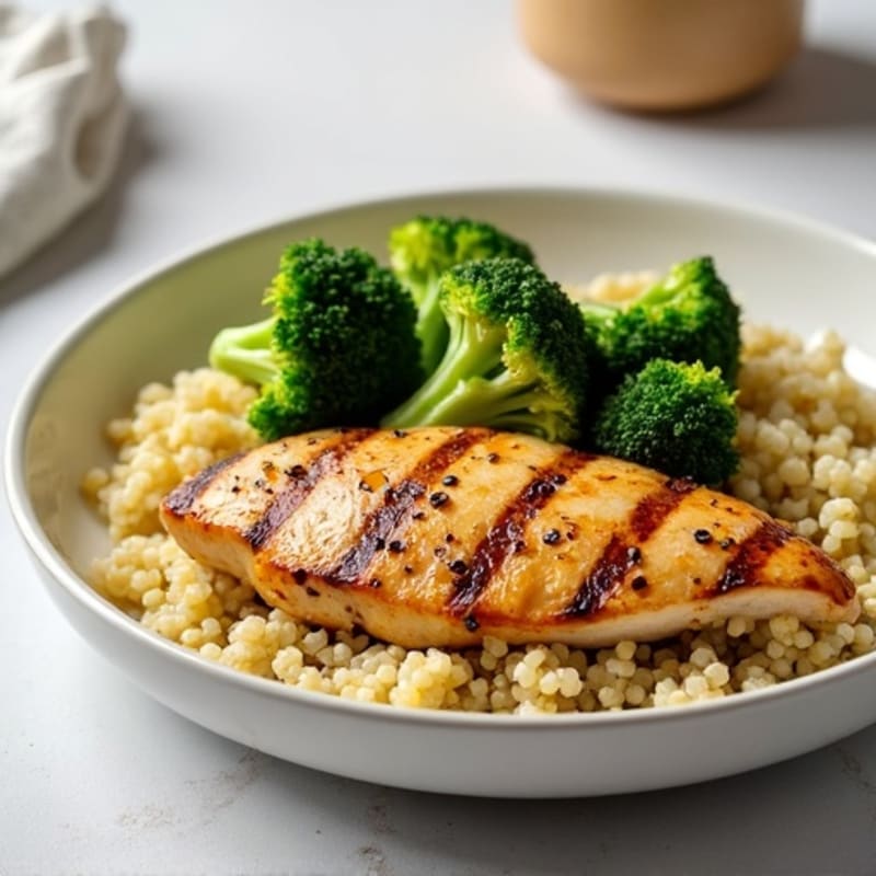 Grilled Chicken Breast with Quinoa and Roasted Broccoli