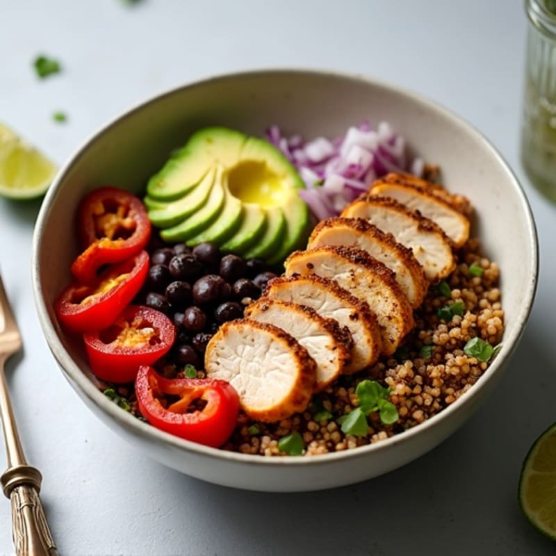 Spicy Black Bean Quinoa Bowl with Lime Avocado