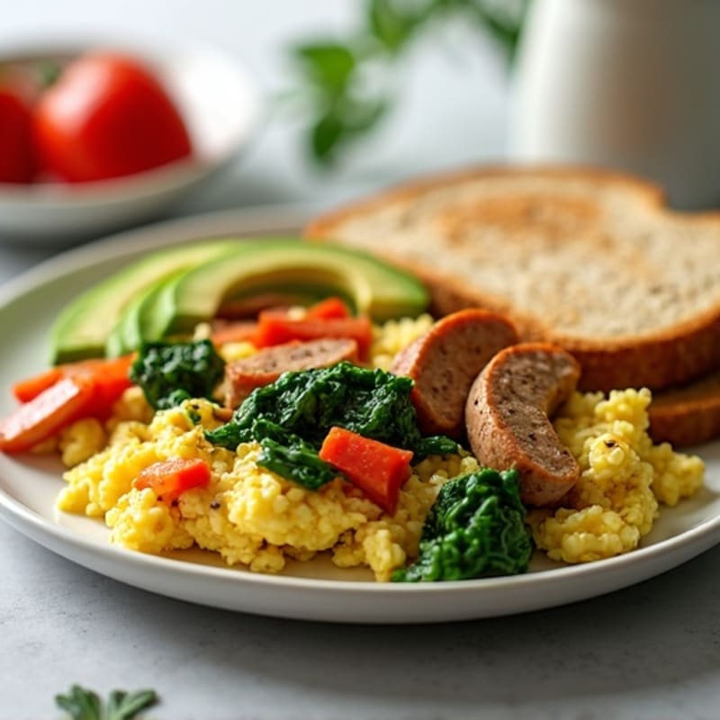 Egg White and Spinach Scramble with Turkey Sausage