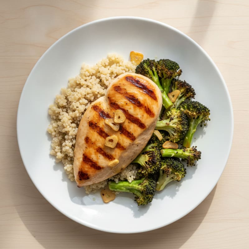 Grilled Chicken Breast with Quinoa and Roasted Broccoli
