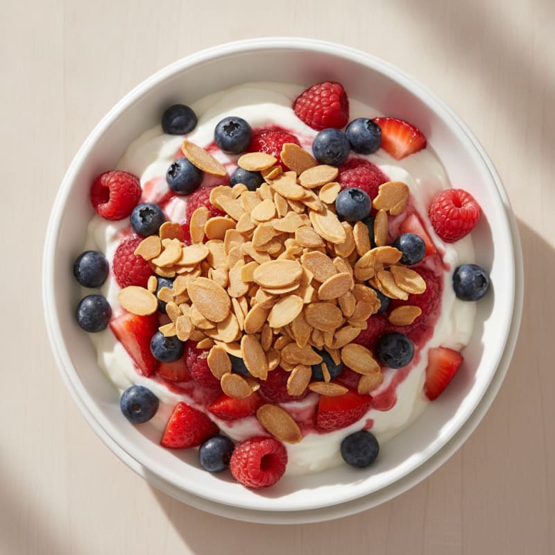 Greek Yogurt Protein Parfait with Mixed Berries and Almonds