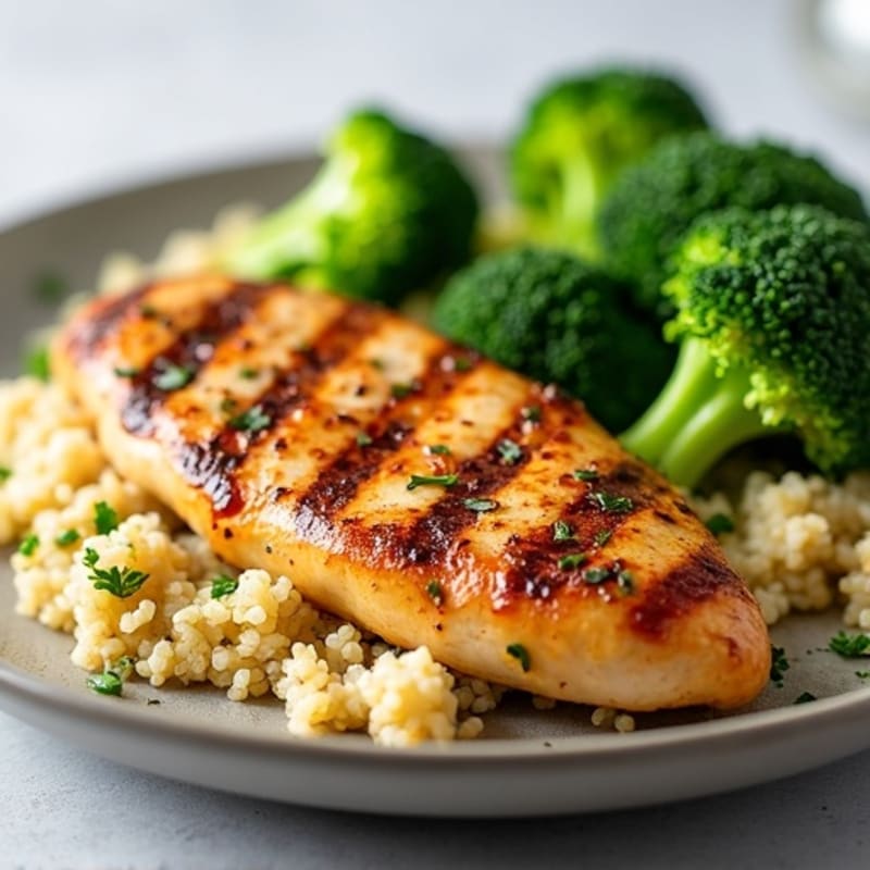 Grilled Chicken Breast with Quinoa and Steamed Broccoli