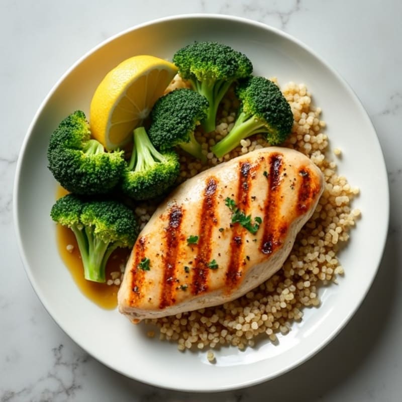 Grilled Chicken Breast with Quinoa and Roasted Broccoli