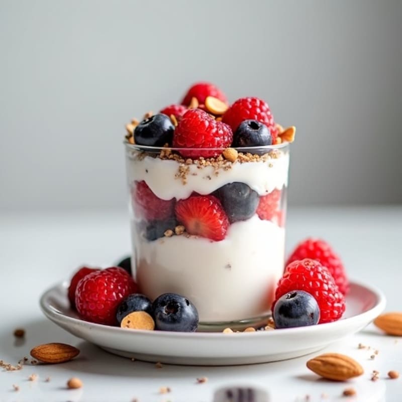 Greek Yogurt Protein Parfait with Mixed Berries and Almonds
