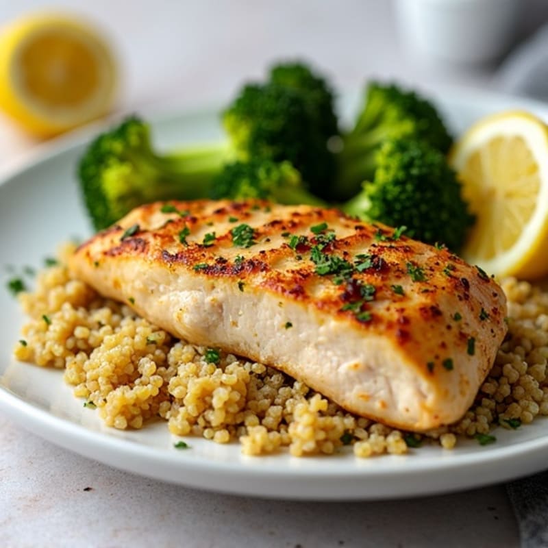 Lemon-Herb Roasted Chicken with Crispy Broccoli and Quinoa