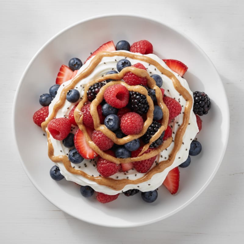 Greek Yogurt Protein Parfait with Mixed Berries and Almond Butter