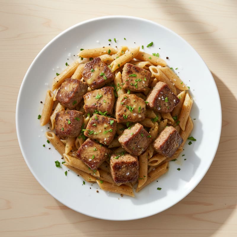 Garlic Butter Steak Bites with Pasta